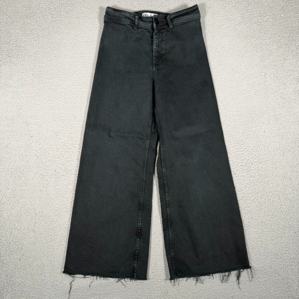 Zara Jeans Womens 6 27x26 Black Wide Leg Loose Fit Casual Preppy Pockets Stretch